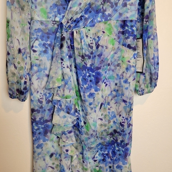 NWT Adrianna Papell Abstract Floral Metallic Chiffon Blue High-Low Dress Size 10 - Picture 8 of 16
